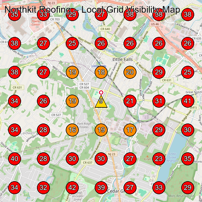 Northkit Roofing GeoGrid visibility map for Roofing Contractor in Little Falls